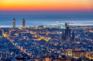 barcelona skyline at sunset