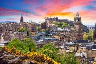 Edinburgh castle Scotland at sunset