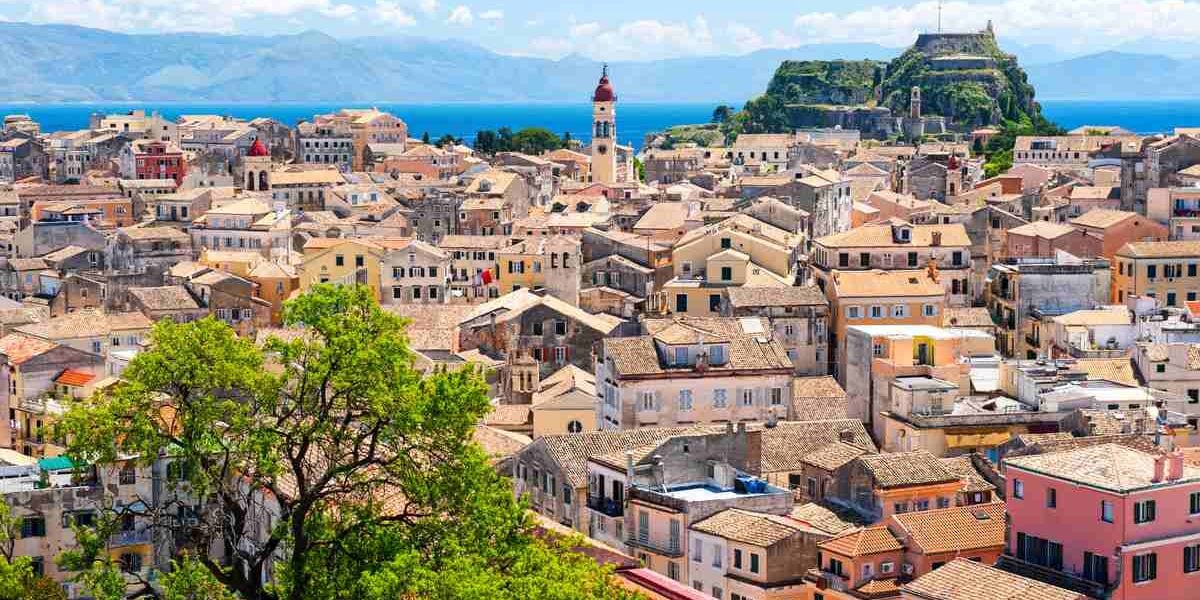 the skyline of Corfu in Greece, where many foreigners live after moving to Greece