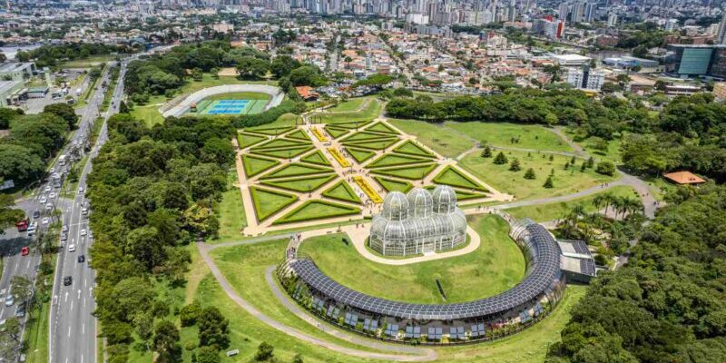 Aerial view of the Greenhouse at the Botanical Garden of Curitiba, Paraná, Brazil