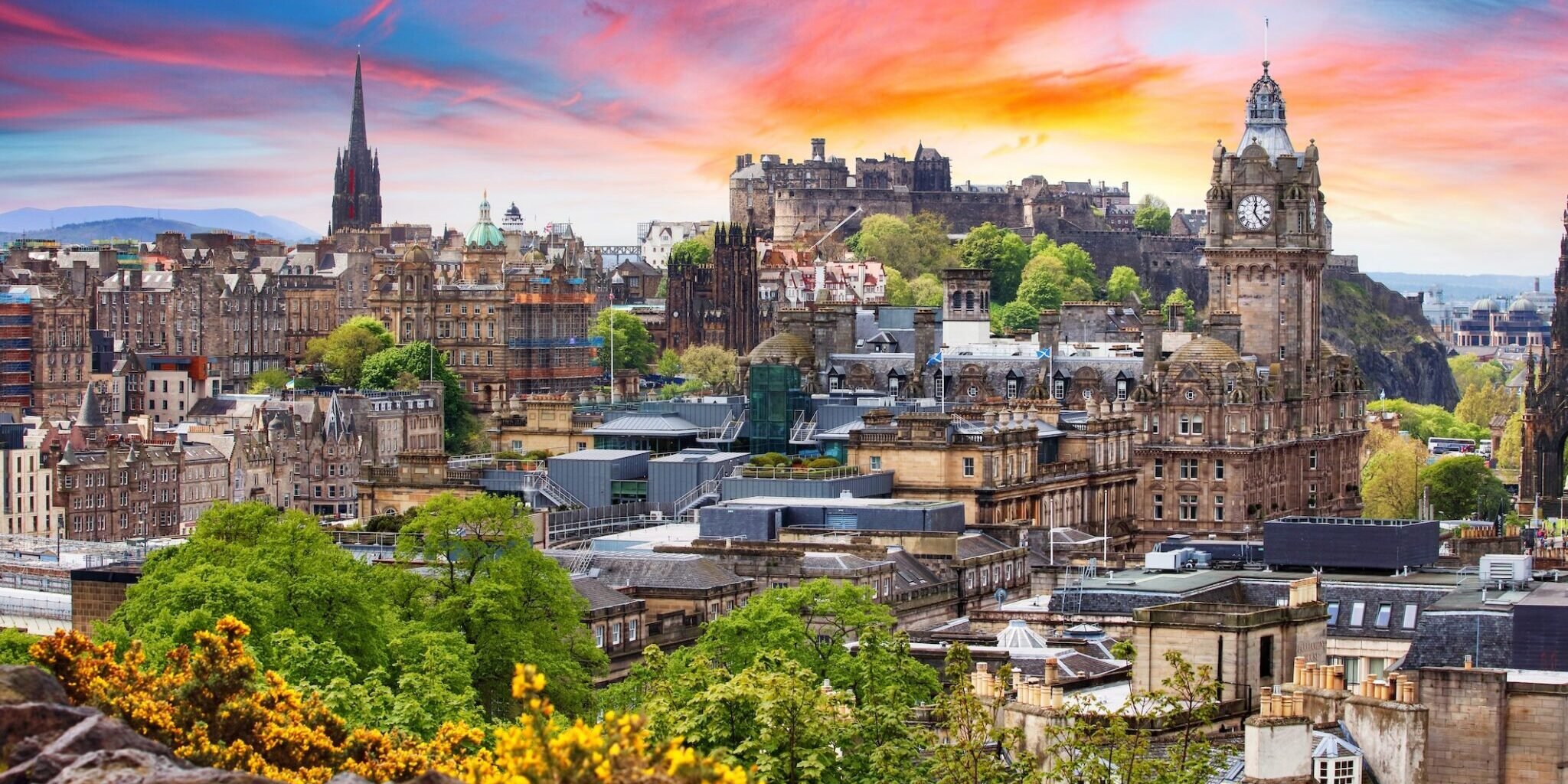 Edinburgh castle Scotland at sunset